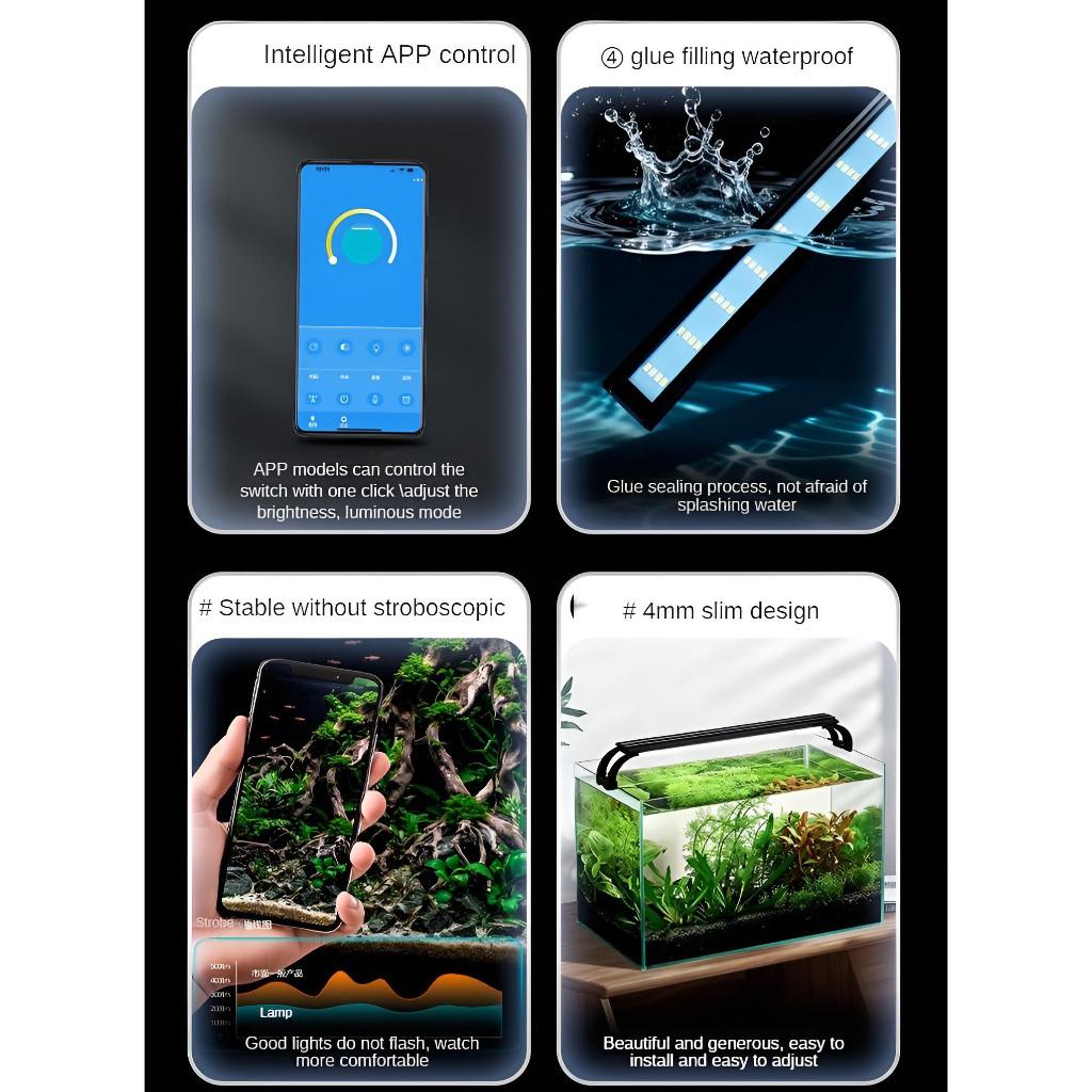 4mm Smart APP Control LED Aquarium Light Waterproof Strobe-Free Ornamental Fish Lamp Slim RGB Dimming Fish Tank Accessories