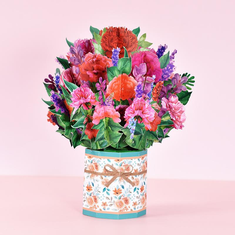 Paper Flower Bouquet Card Forever Flower Bouquet 3D Pop Up Greeting Cards For Valentines Day Graduation Day
