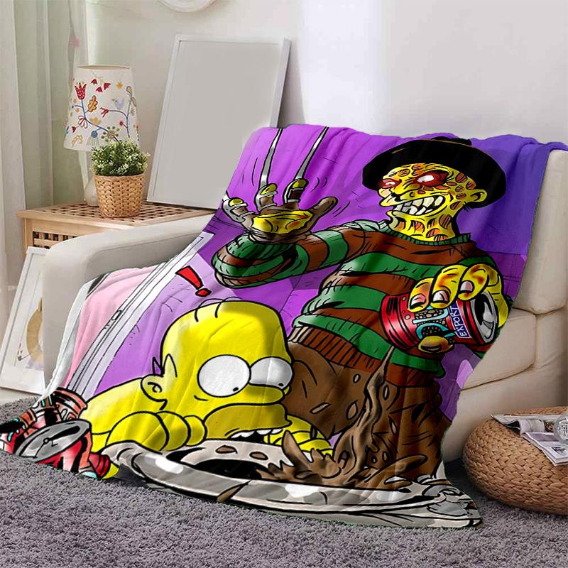 1Pc Freddy Vs Homer Simpson Blanket Soft And Comfortable Casual Warm Camping Travel Christmas Halloween Gift M921733