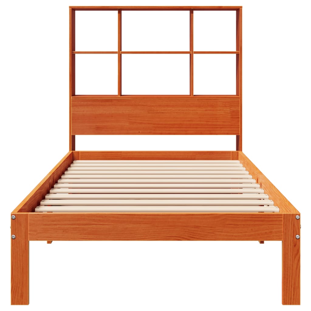 Solid Wood Bed with Shelf Without Mattress Wax Brown 75x190 cm