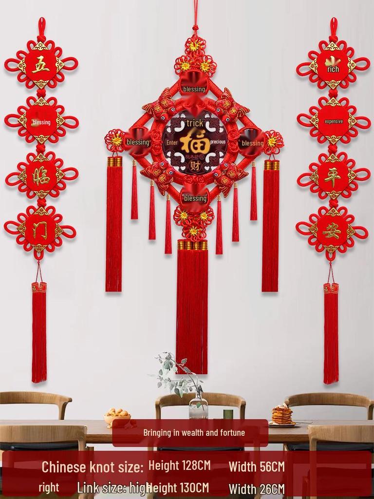 Großer Pfirsichholz Fu-Zeichen Anhänger für das Wohnzimmer: Chinesische Knoten-Dekoration für Wand oder Tür