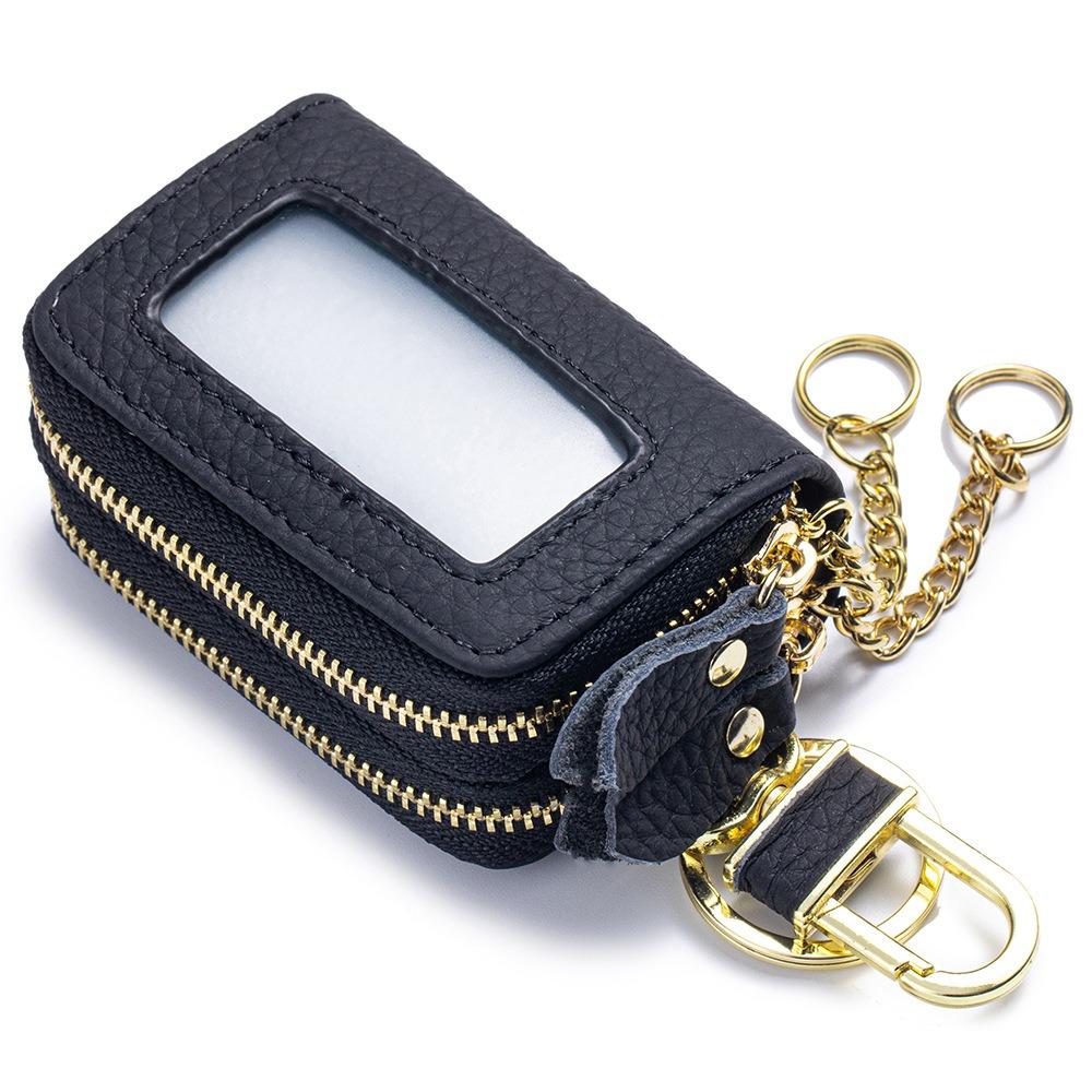 Genuine Leather High-value Double Zipper Key Bag Large Capacity New Waist Hanging Storage Bag Unisex Portable Key Bag