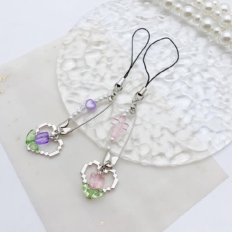 Simple Pin Heart Flower Pendants Phone Charm Straps Lanyard Purse Accessories