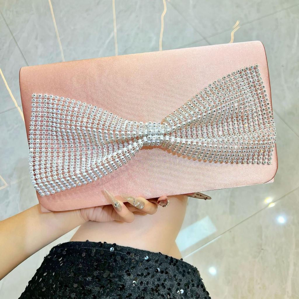 Celebrity high-end dinner bag single shoulder messenger bag small fragrant style bow banquet clutch bag woman