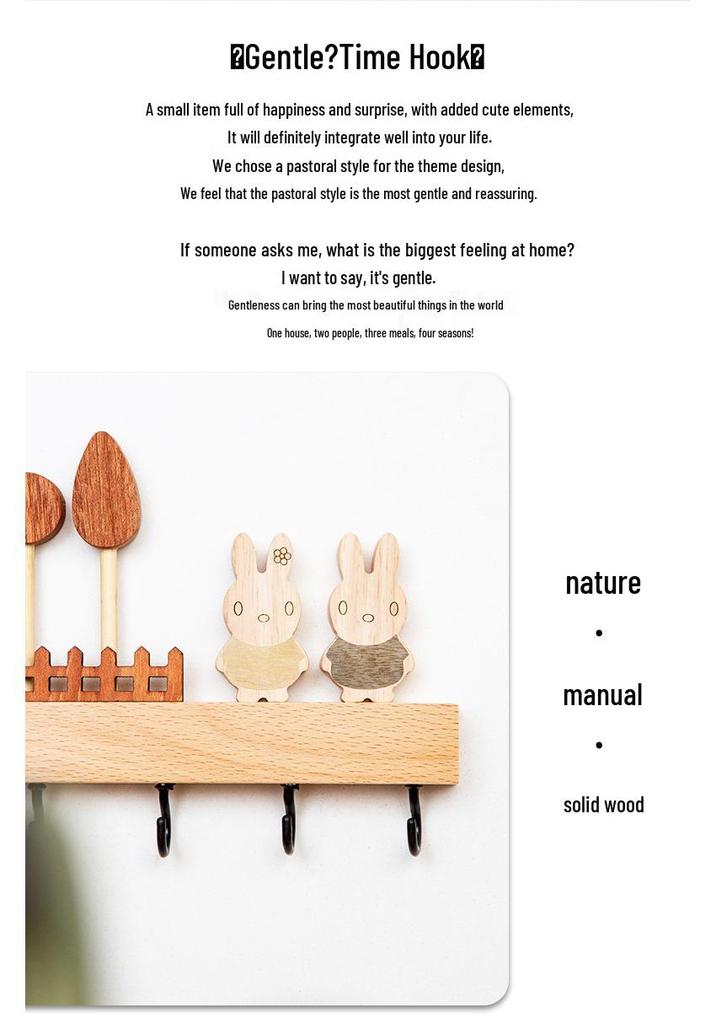 Nordic No-Drill Solid Wood Key Hook for Entryway Wall
