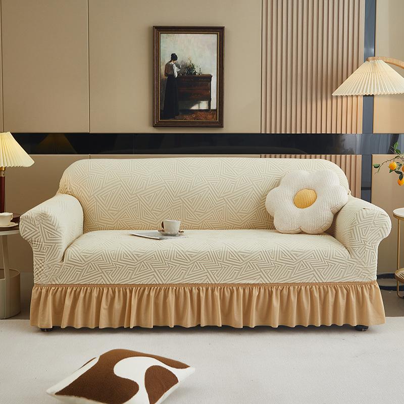 Capa de Sofá Jacquard Espessa All-Inclusive com Saia Elástica, Capa de Sofá Simples Universal para Quatro Estações Antiderrapante