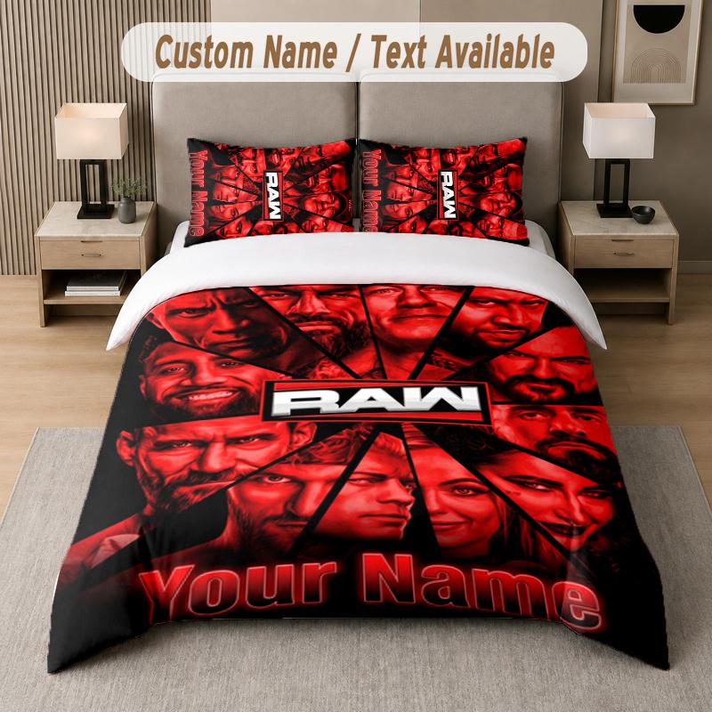 Custom Name WWE LOGO 3Pcs Duvet Cover Set Personalized Text Bedding Pillowcases Bedroom