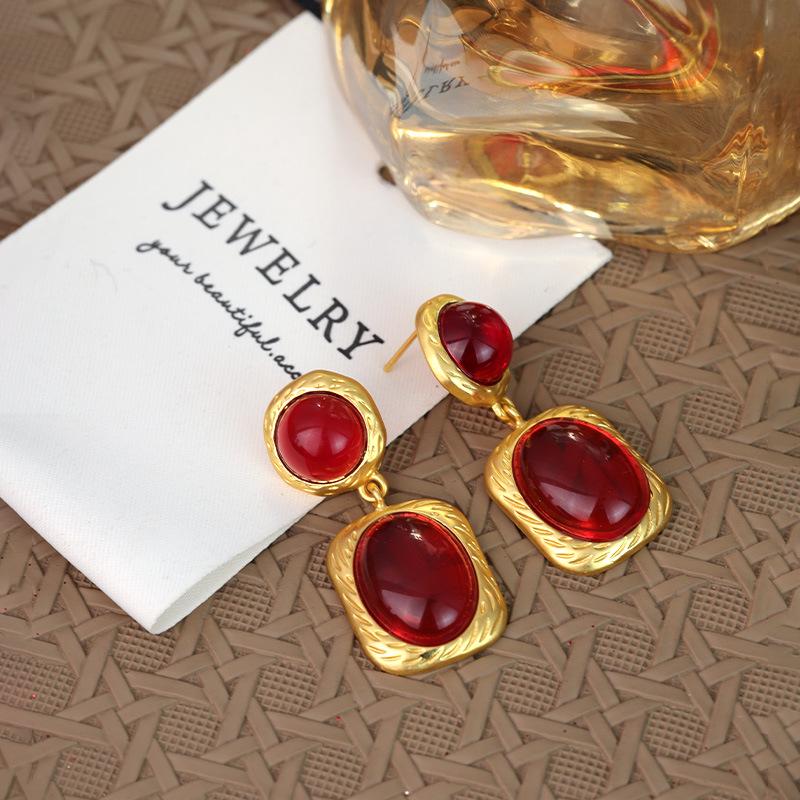 French Geometric Court-Style Dangle Earrings - Luxurious, Retro, Natural Niche Design