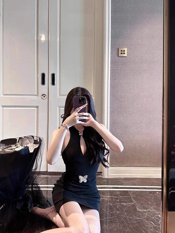 Elegant Black Backless Halter Qipao Dress - Sexy Spring Bodycon