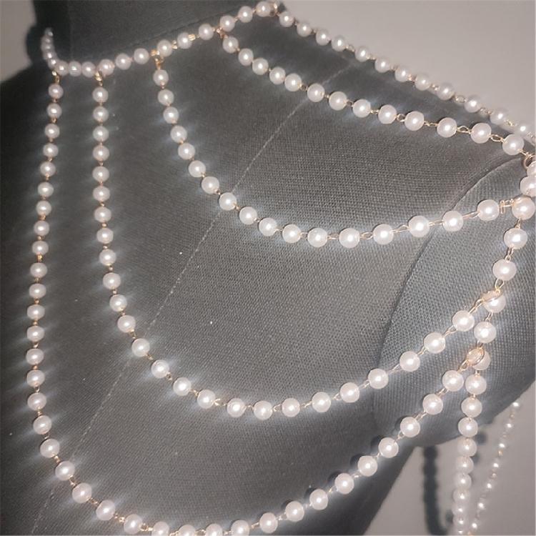 Elegant Women Shawl Jewelry Multi Layer Beaded Shoulder Chain Layered Necklace Banquet Dress Bridal Accessories