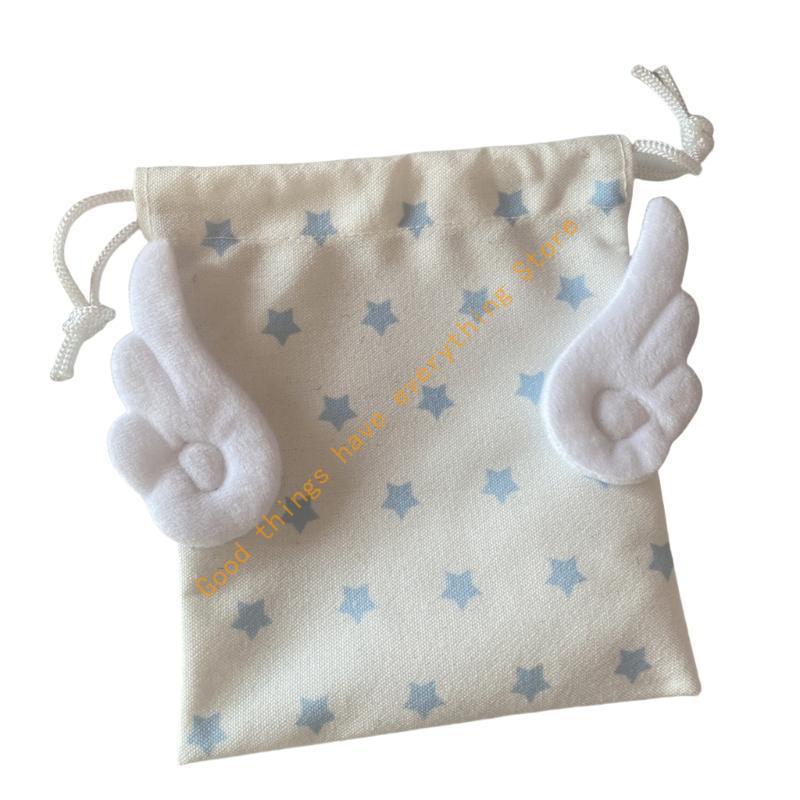 Drawstring Cosmetic Decorative Star And Wing Pattern Pocket Canvas Dustproof for Travel Essential 55KF