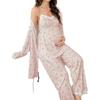 Sweet Floral Maternity Pajamas: European & American Three-Piece Set with Cardigan, Sling Top, and Long Pants for Spring & Autumn