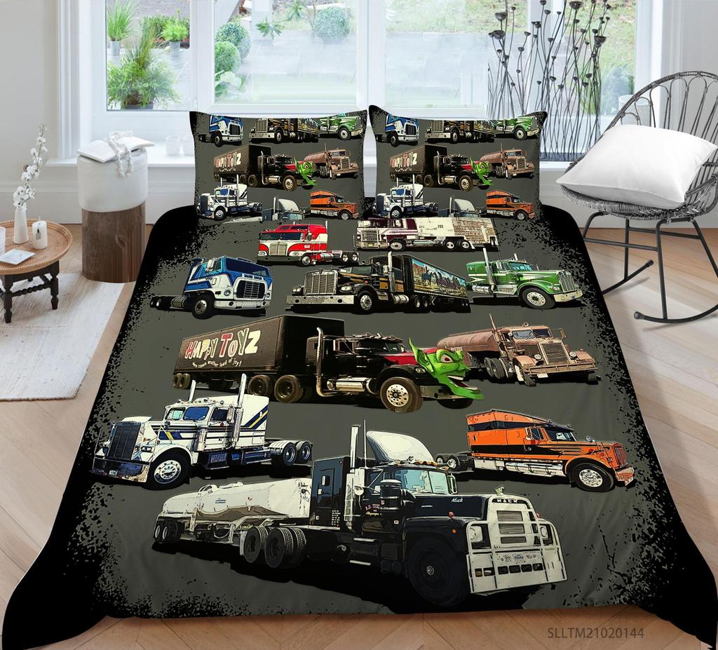 Car Series Printed Bedding Single Double Bed Full Size Pillowcase and Quilt Cover 2 or 3 Comfortable Home Decoration for Boys and Men Car Lovers Room