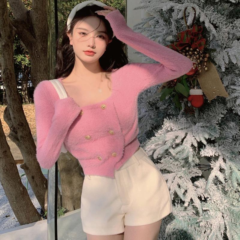 

Женский свитер короткий стиль квадратный вырез длинный рукав One Size