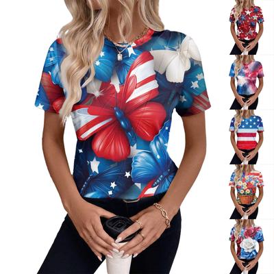 Damen Top mit Kurzarm und Unabhängigkeitstag-Print