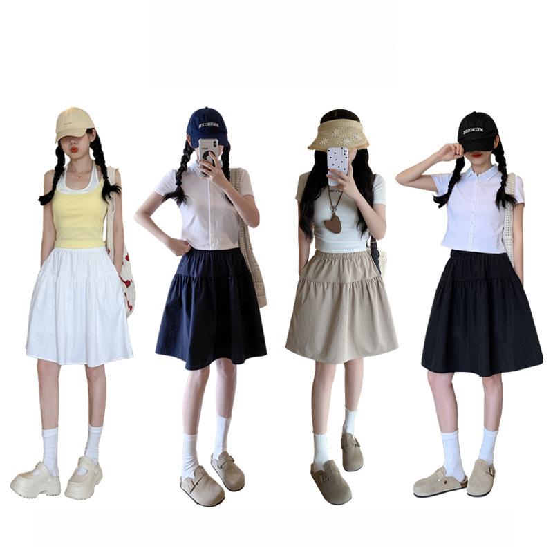 WTEMPO Damen Basic Minirock High Waist A-Linie Faltenröcke Ausgestellt Lässiger Skaterrock