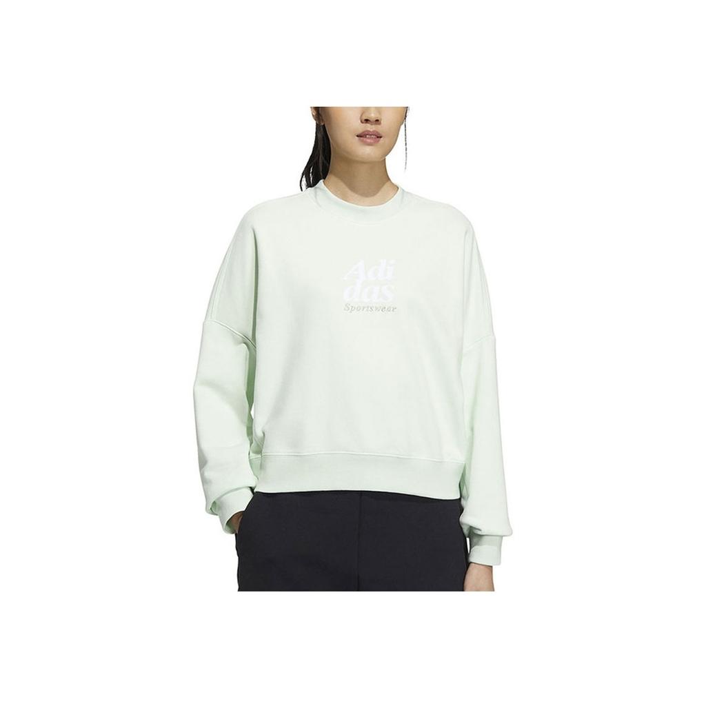 Adidas Alphabet Print Casual Loose Warm Knit Windproof Sweatshirt Women Tops Light-Green IM8851