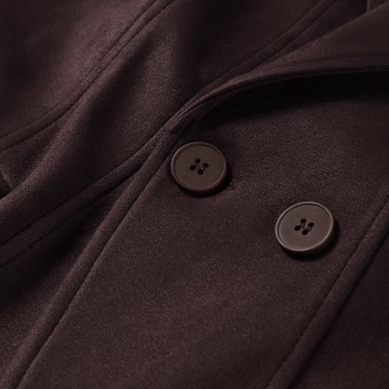 Dark Brown Suede Laplel Jacket Women's Warm Long Sleeve Commute Outerwear Retro British Style Temperament Jacket Autumn 2025