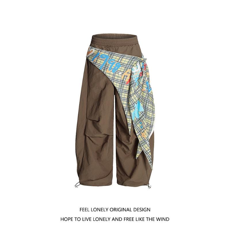 Retro design tooling paratrooper pants for men and women, summer new loose pleated wide-leg trousers
