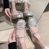 French flat shoes, silver single shoes women, new autumn to pair with skirts, ballet, Mary Jean, and small leather shoes P378