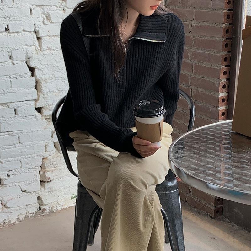 Zipper Sweater Knitted Sweater Women's Loose Fit Outerwear Base Coat Jacket