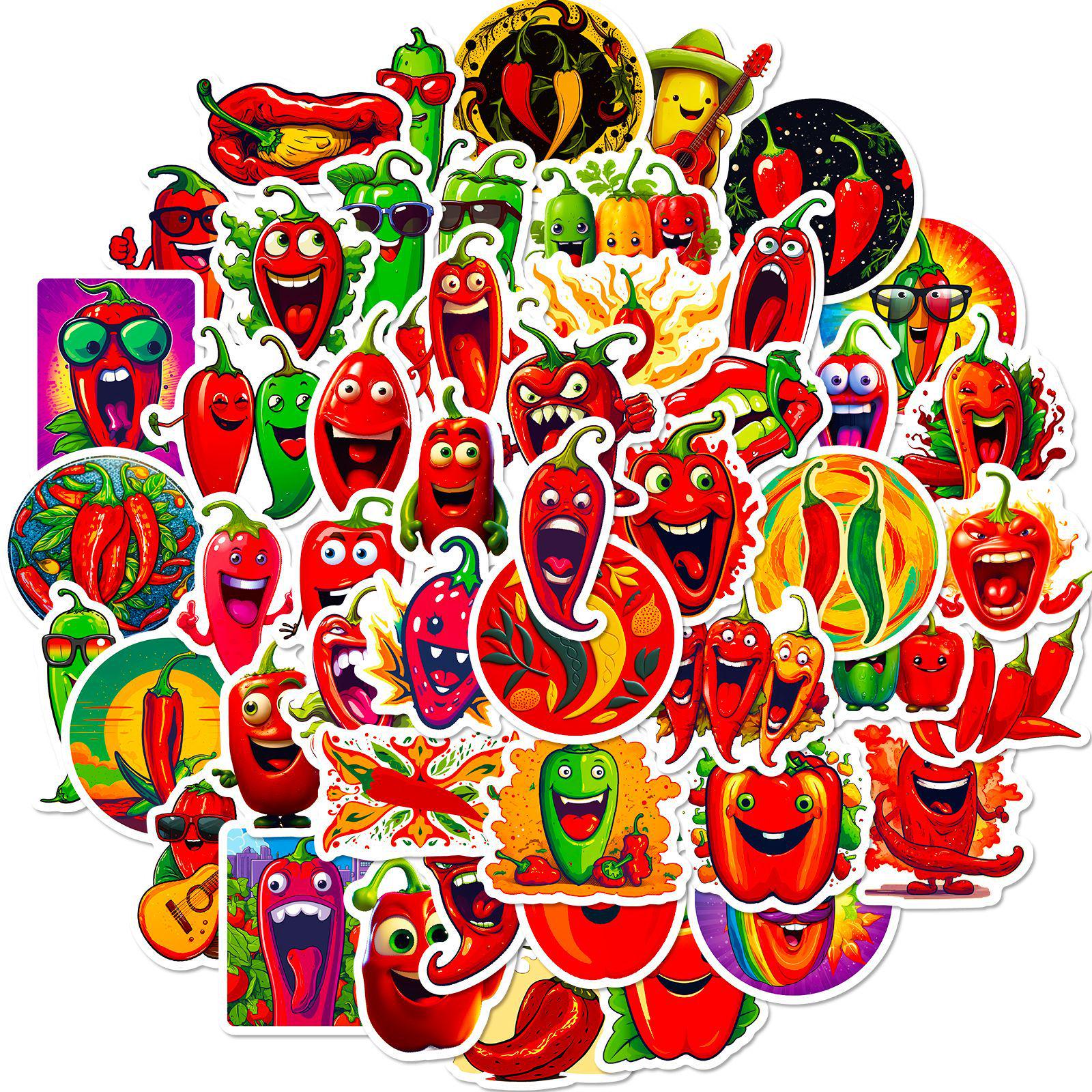 

50pcs Reusable Waterproof DIY Personality Chili Stickers with Funny Expressions
