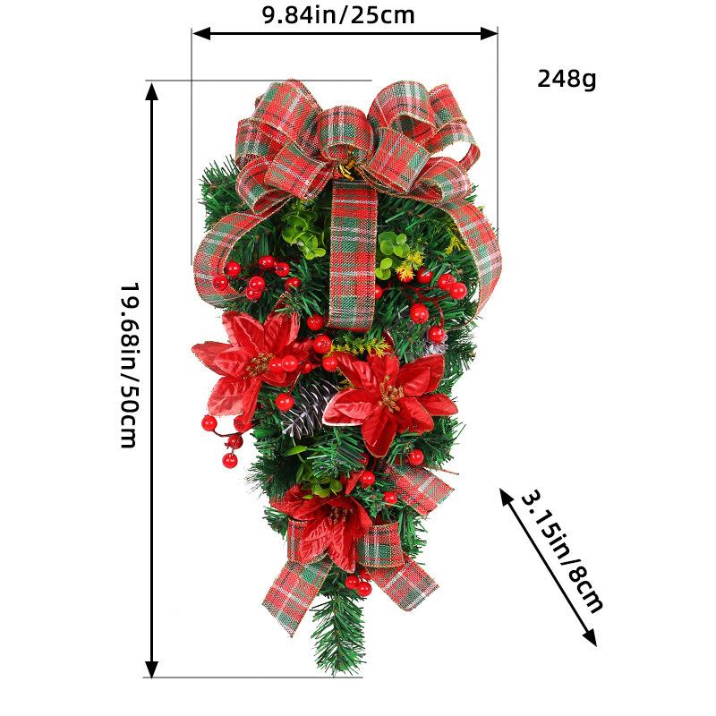 

Zhongran Christmas Flower Upside Down Tree Classic Red And Green Grid Wreath Door Hanging Shopping Mall Hotel Christmas Wreath