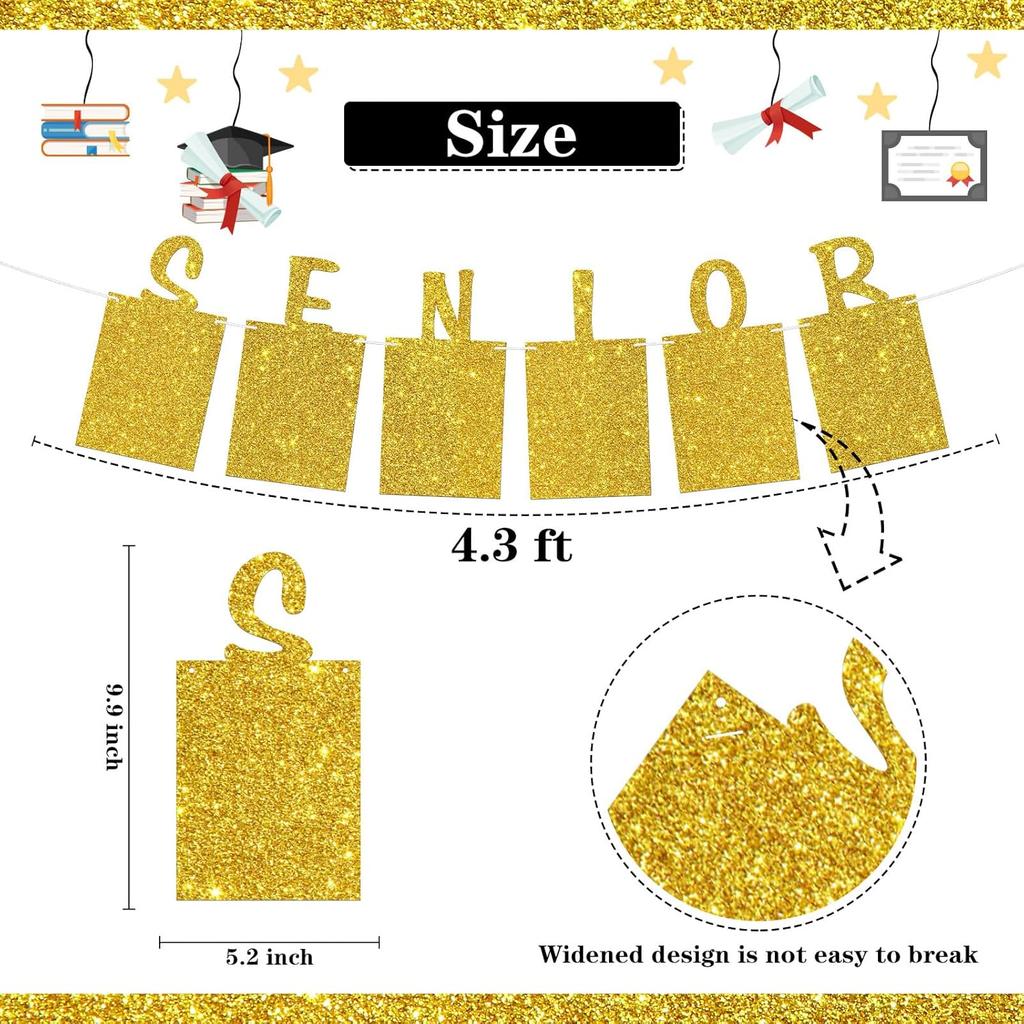 Senior Photo Banner Congrats Grad Paper Photo Frame High School College Graduation Bunting Decorations Congrats Senior Picture Banner Gold Glitter