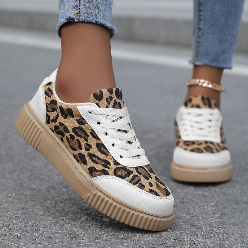 Fashion 2025 Spring New Leopard Print Designed Retro Fashion Casual Shoes for Women Shallow Mouth Comfortable Versatile Chunky sneakers