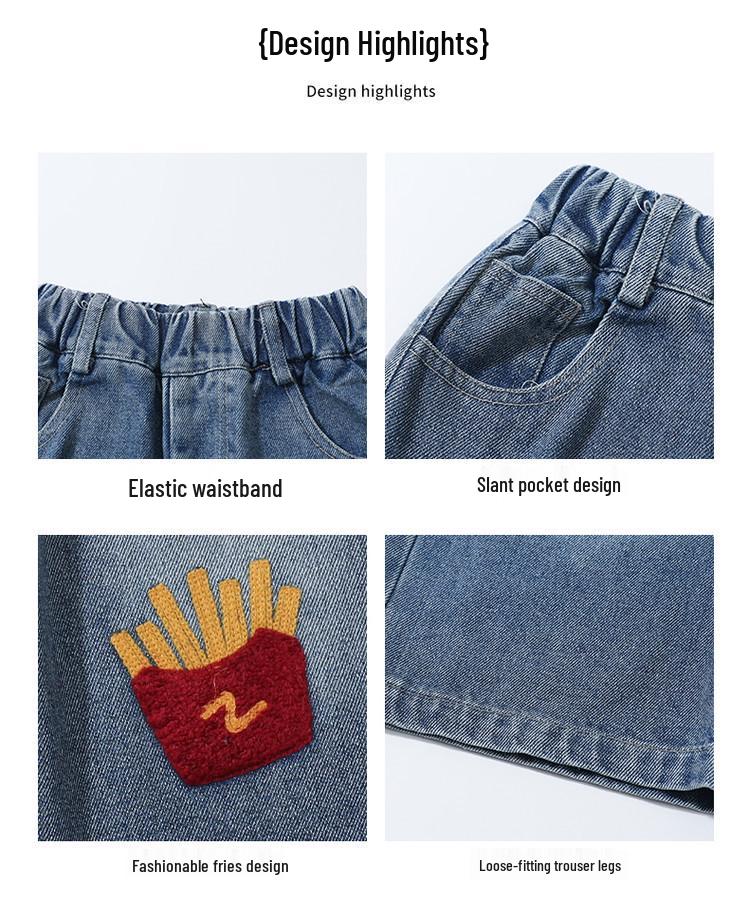 2025 Trendy Toddler Girls' Cartoon Print Wide-Leg Jeans