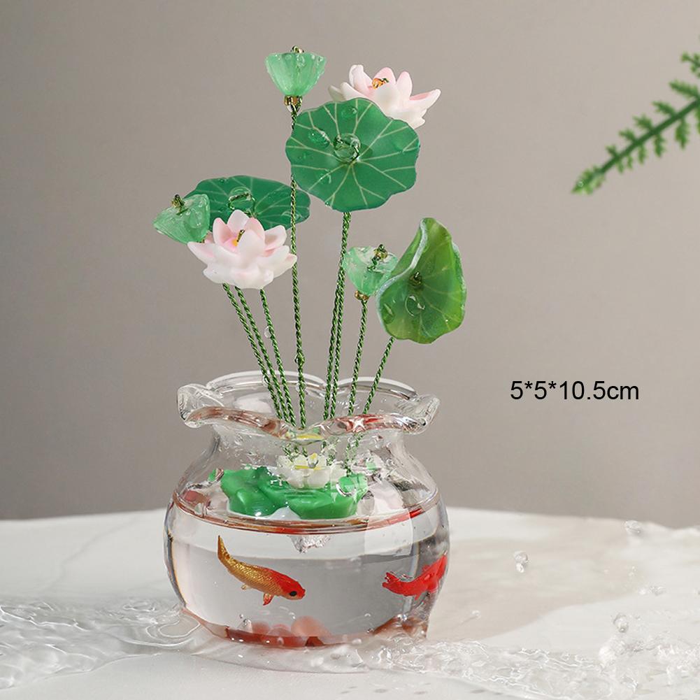 Resin Lotus Flower and Koi Fish For Car Ornament for Dashboard and Home Decoration with Artistic Alloy Details A