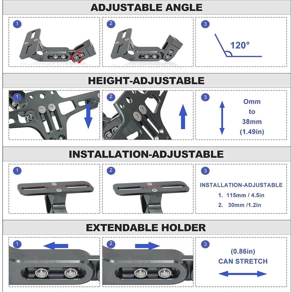 Adjustable Motorcycle License Number Plate Bracket Rear Turn Signal Lamp Holder Universal Motorbike Fender Eliminator Kits