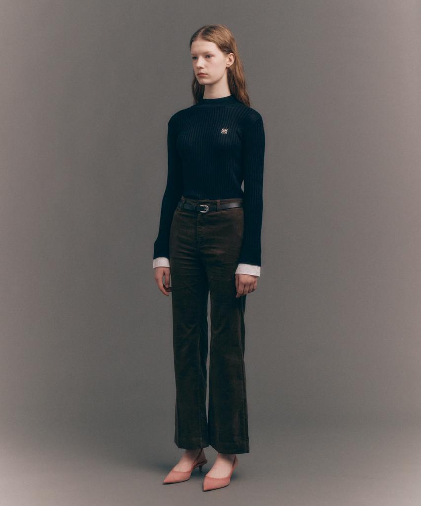 Seteo (W) Soft Corduroy Semi-Flare Pants Brown