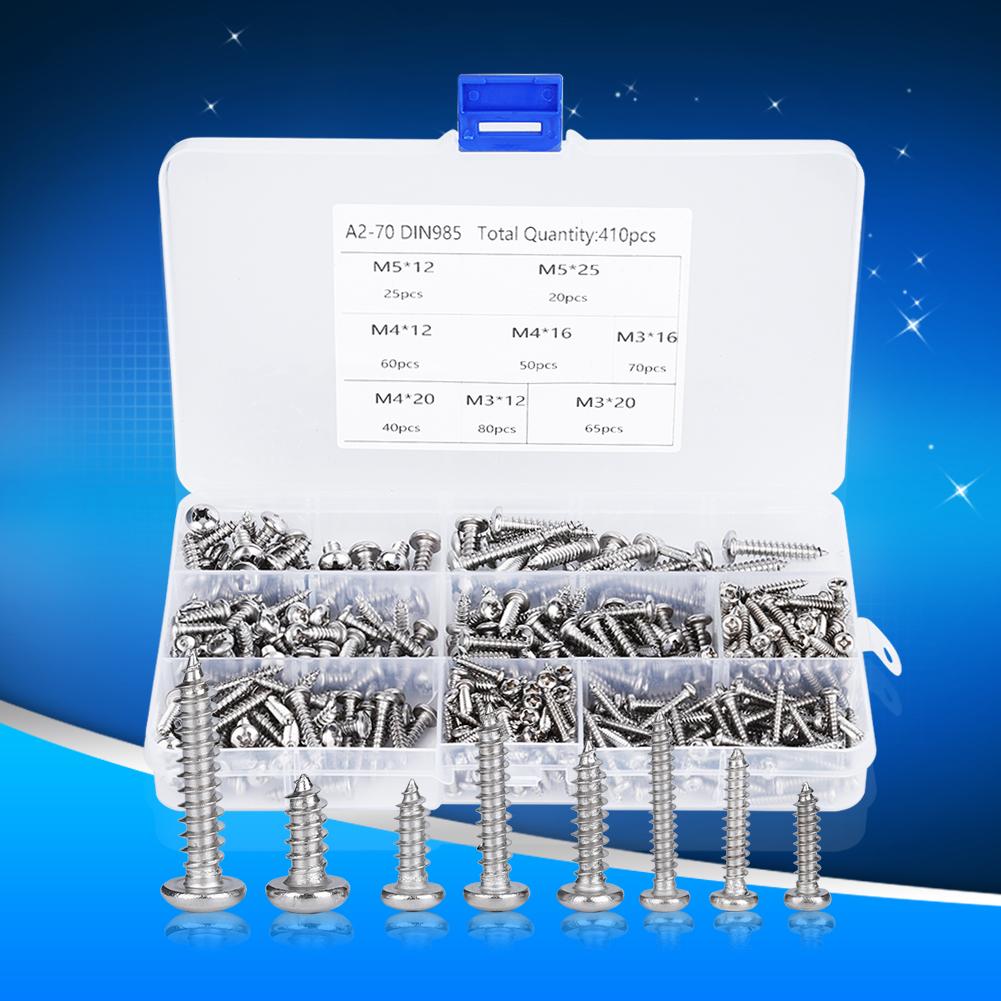 410PCs Self Tapping Screw Hardware Mixed Set Mini Power Tool Accessory Round Head M3  M4  M5