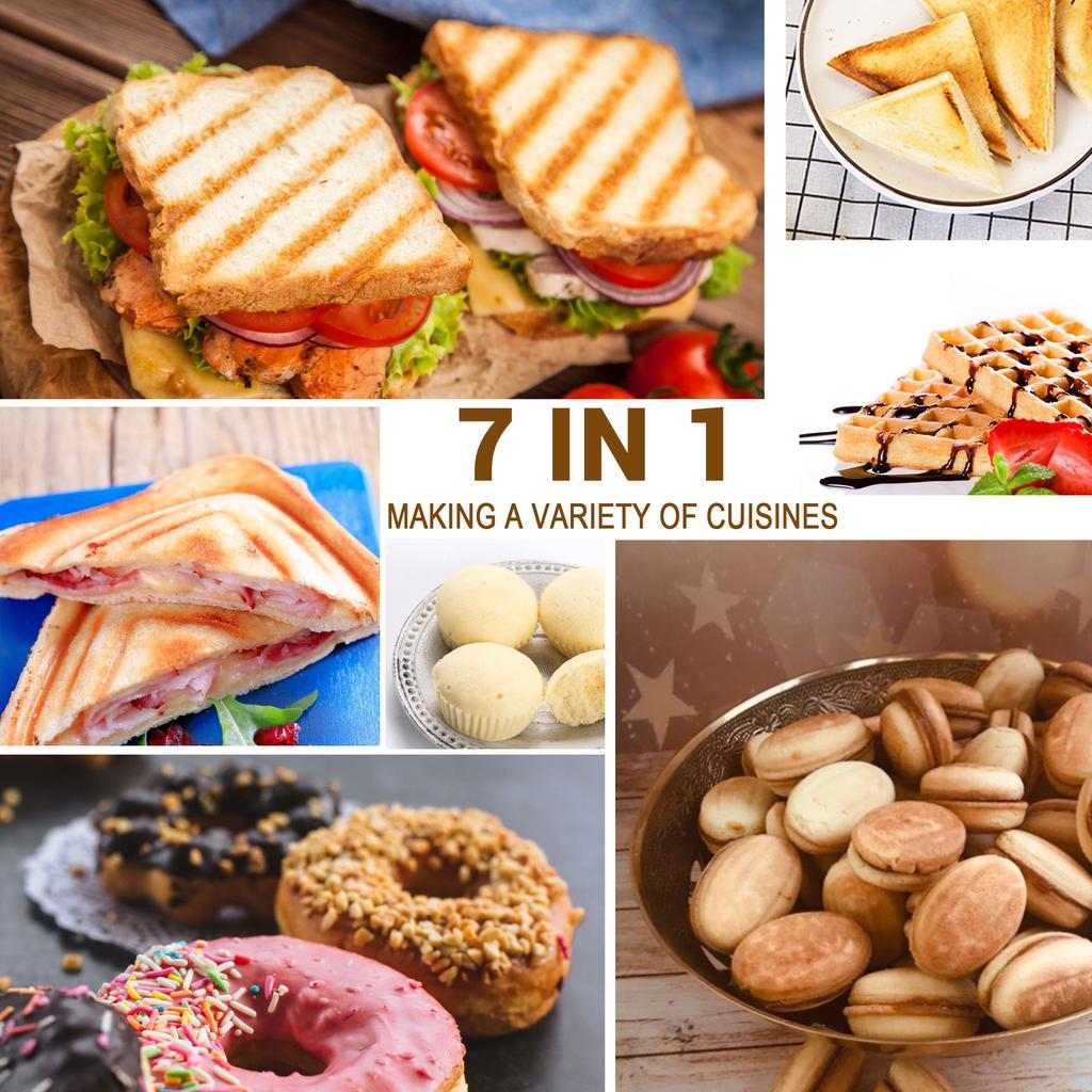 7 In 1 Electric Waffle Maker Grill Sandwich Cake Donut Walnut Panini Plate Cooking Kitchen Appliances Toaster Breakfast Machine