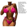 2Pcs/Set Women Bikini Set High Slit Swimming Trunks Adjustable Halter Strap 3D Hand-Sewn Flowers Bikini Bra Set Vacation Party Swimwear