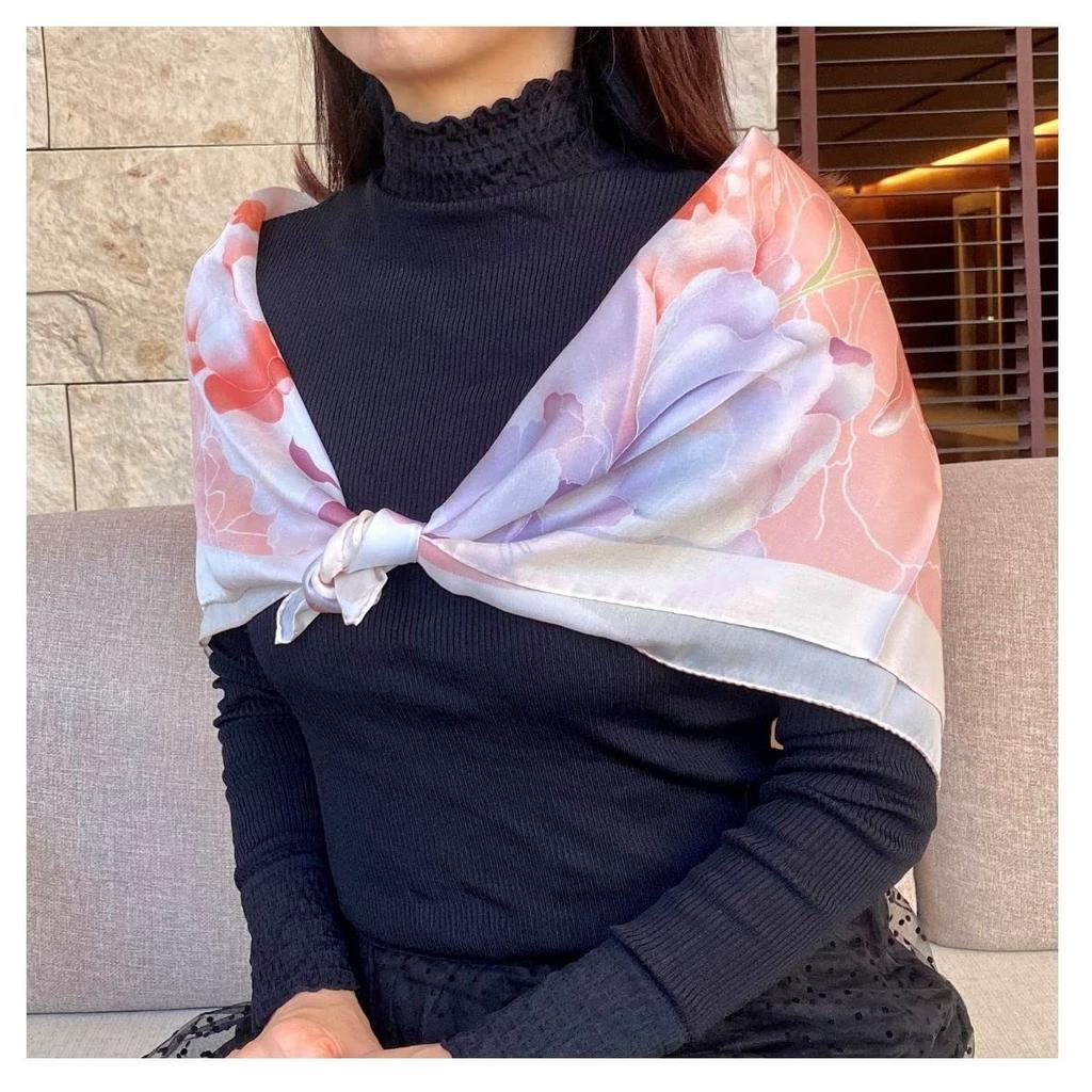 Szal Barsanti Duży 90 kwadratów Jedwab Made in Italy Como Silk Peach Peonia [G.Barsanti&Figli] Damski 100%