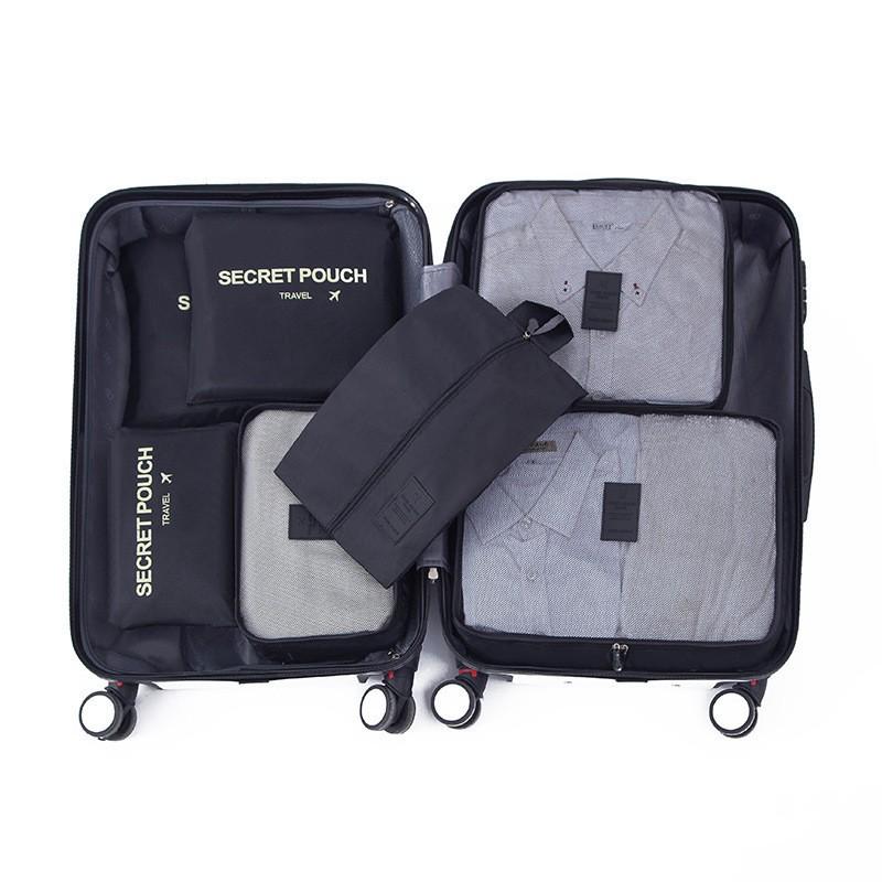 Portable 7-Piece Travel Storage Bag Set with Shoe Bag - Large Capacity for Clothes and Luggage Organization