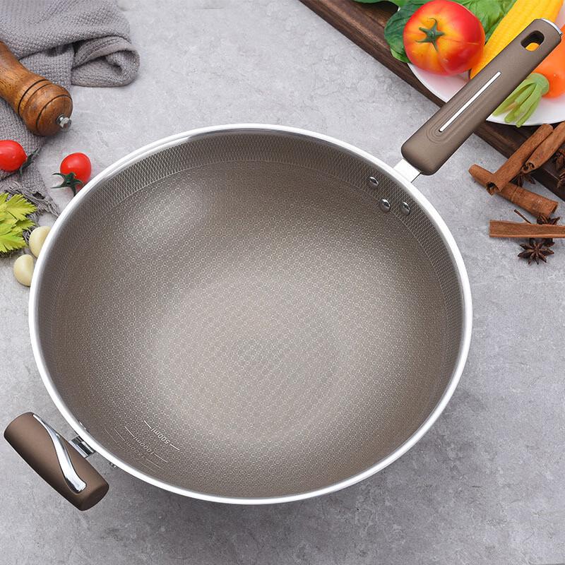 Zhishi 28cm 304 Stainless Steel Titanium Non-stick Wok