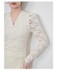 Elegant Slimming V-Neck Long Sleeve Knit Top with Fleece, Brushed Finish, and Lace Trim