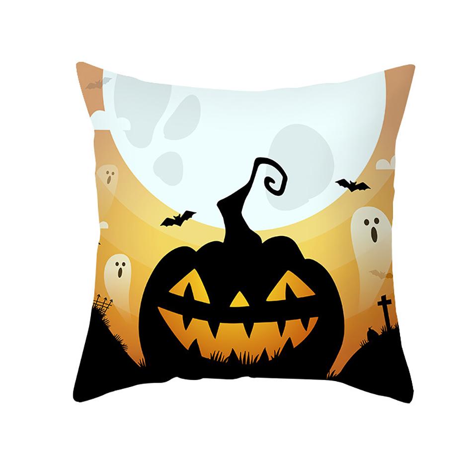 Halloween Skull Cat Terror Pumpkin Bat Print Square Cushion Cover Home Living Room Sofa Decoration Pillow Cover 45x45cm