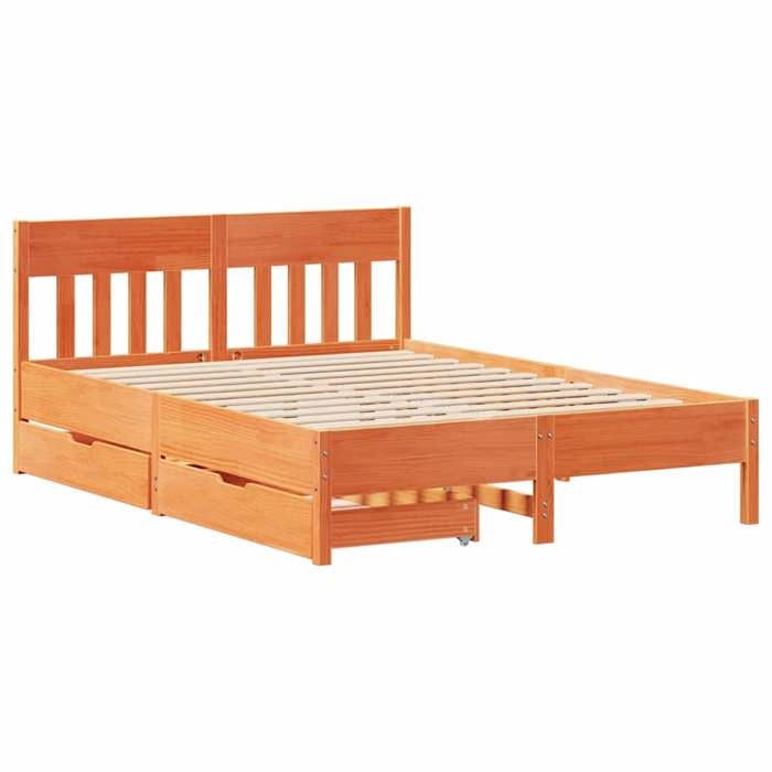 VidaXL Bed Frame with Headboard Wax Brown 140x190cm Pine Wood, Bedroom Furniture, Slatted Base, Wooden Bed, 3301880