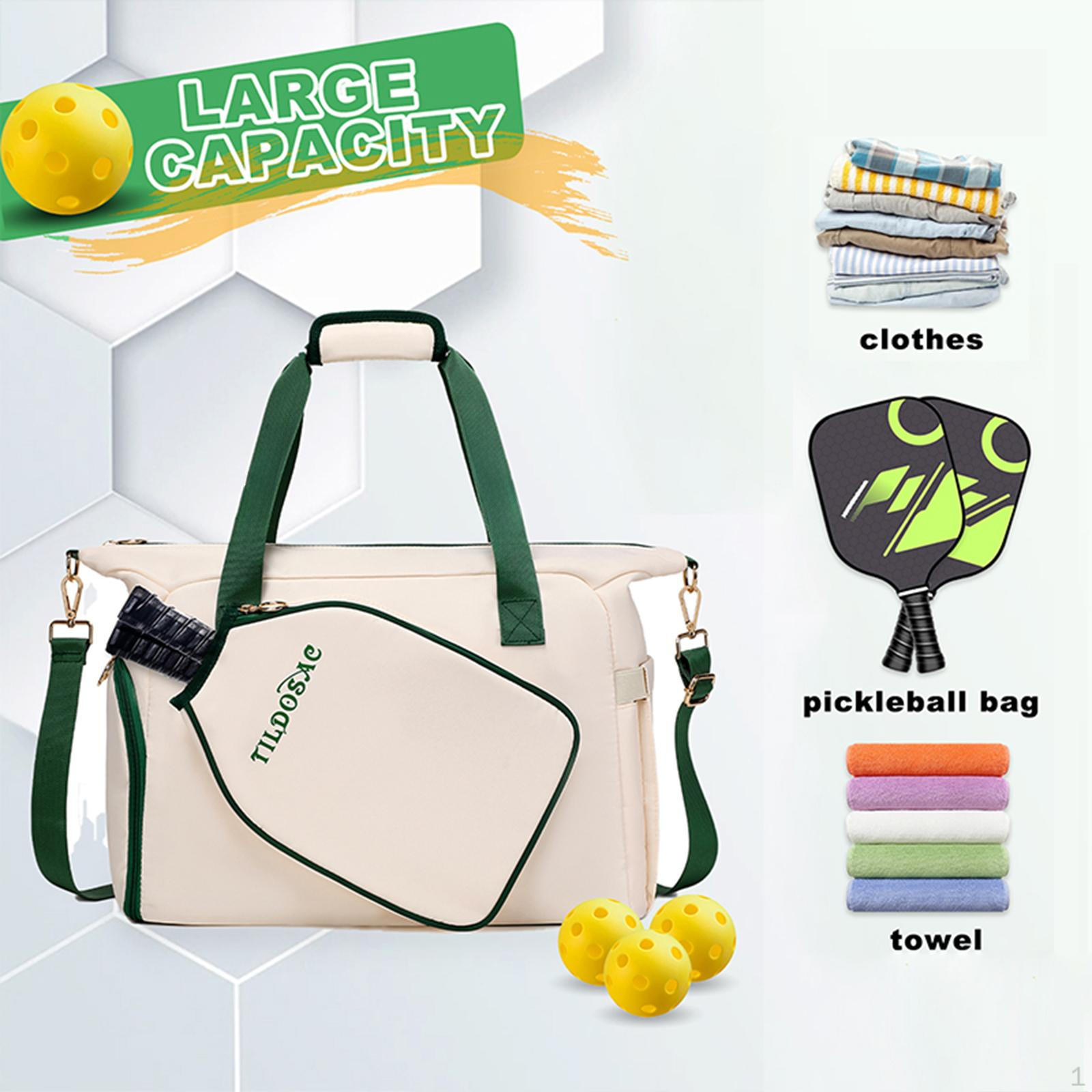 

Large Pickleball Equipment Bag with Shoe Storage for Players Men Women White Green