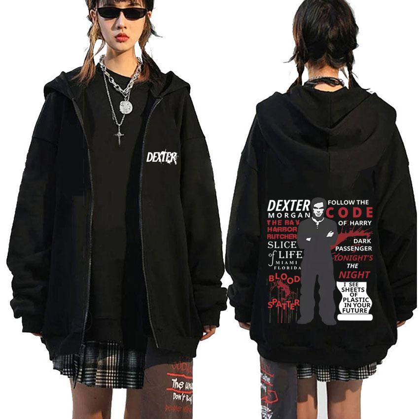 TV Play Dexter Morgan Zipper Hoodie Men Women Vintage Fleece Cotton Zip Up Jacket Coat Oversized Zip Up Sweatshirt