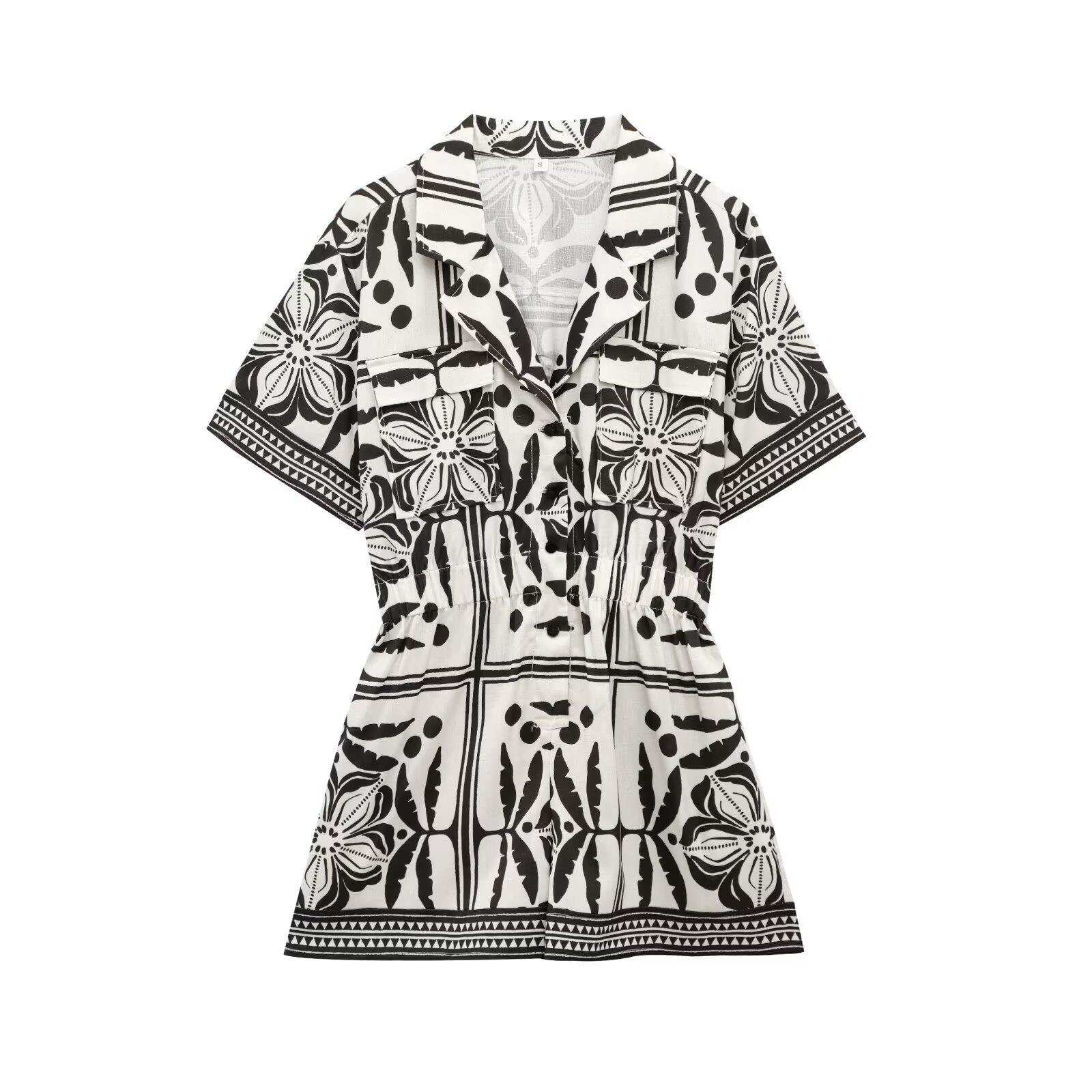 

Весна 2025 Женский Модный Комбинезон Шорты Европейский и Американский Стиль Тканый Кубинский Воротник Large