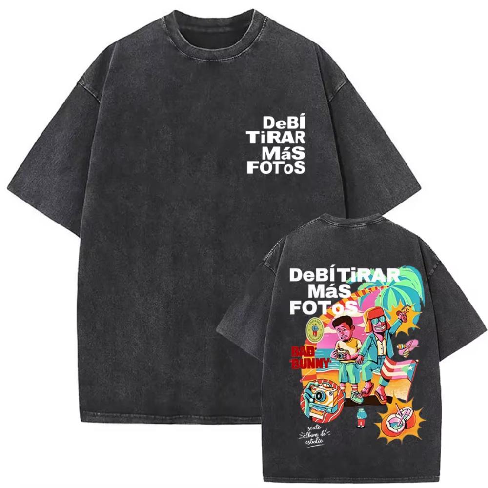 s Vintage Washed Bad Bunny Album T Shirt Mens Gothic Hip Hop Short Sleeve Tshirts Pop Fashion Casual Tshirt Streetwear