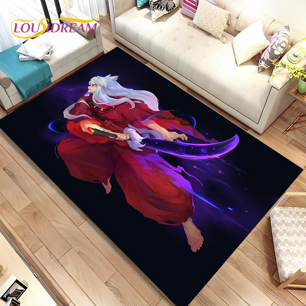 Anime Inuyasha Cartoon Area Rug Large,Carpet Rug for Living Room Bedroom Sofa Doormat Decoration,kids play Non-slip Floor Mat 3D