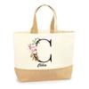 Cabas de plage - PLANETEE - Clélia Lettre Fleur - jute naturel - motif multicolore - fabriqué en France
