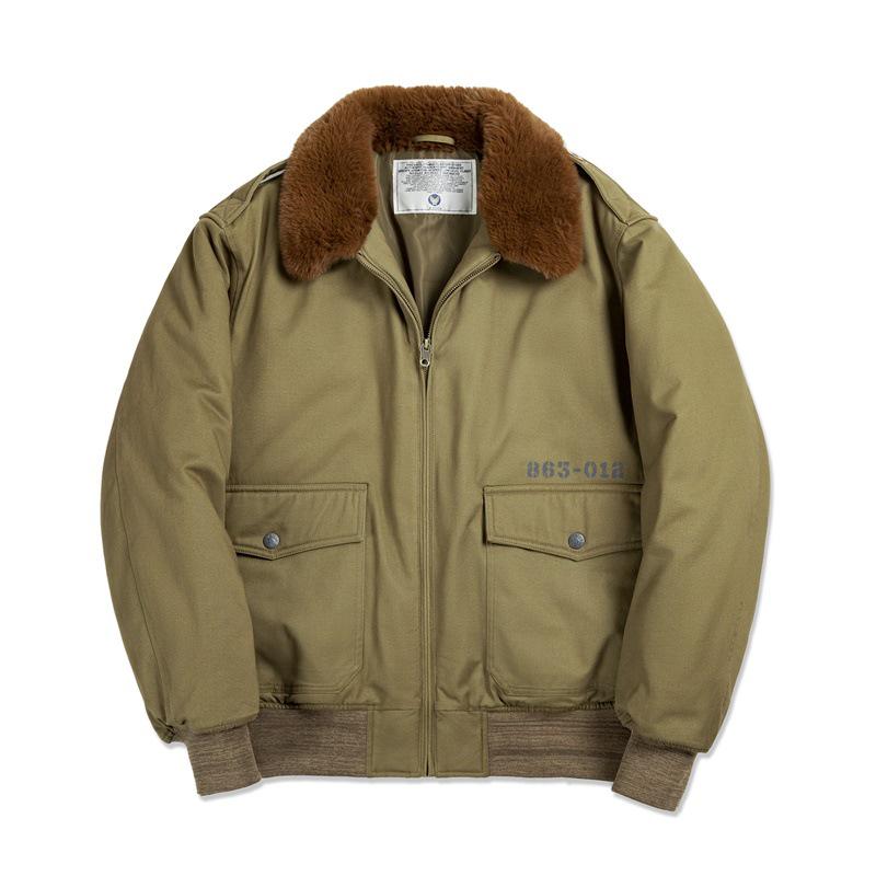 Maden Workwear B10 Retro Bomber Jacket - Men's Winter Cotton Coat with Fur Lapel Collar