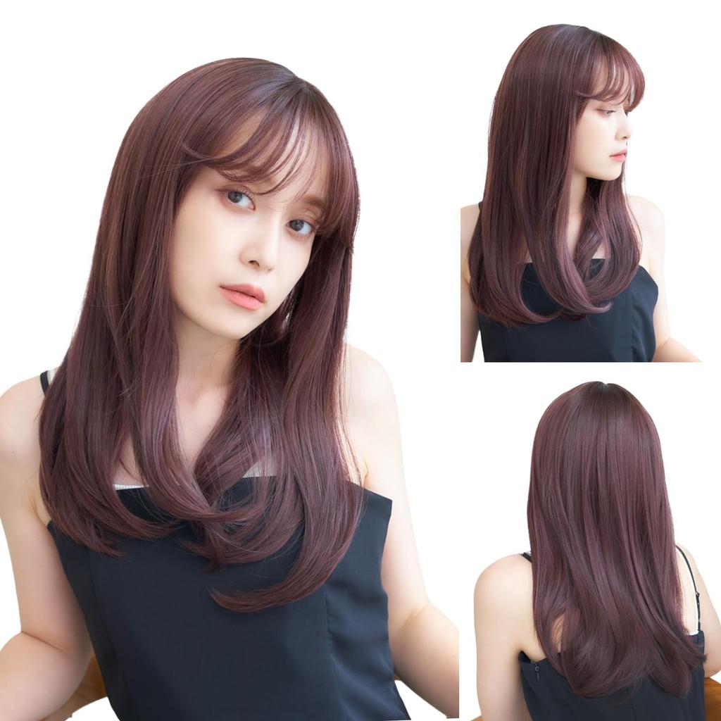Certified Medical Full Wig Bangs Medium Long Angel Coffret Easy To Wear Heat Resistant Fully Whorl Lace Front Handmade Bangs Milky Mocha Brown M.wig